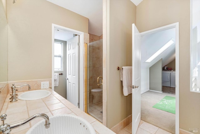 1206 Cayetano Dr, Napa, CA 94559 - full bath with a shower stall, a sink, and independent washer and dryer
