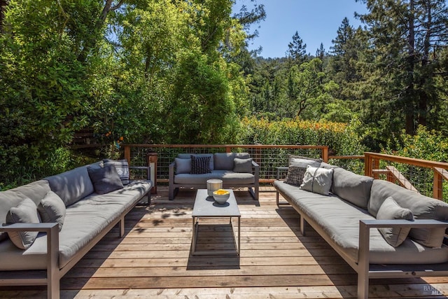 12 Jones Way, Larkspur, CA 94939 - wooden terrace with a view of trees and an outdoor hangout area