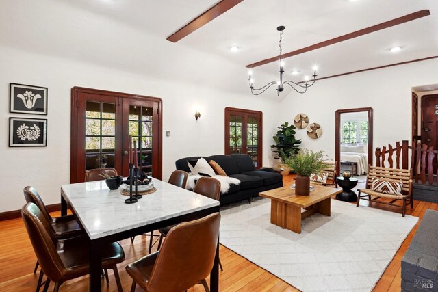 12 Jones Way, Larkspur, CA 94939 - dining area with a chandelier, french doors, light wood finished floors, and recessed lighting