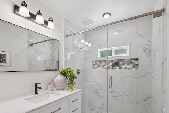 12 Jones Way, Larkspur, CA 94939 - bathroom featuring a marble finish shower, visible vents, and vanity