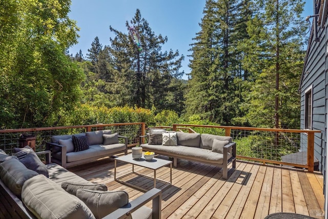 12 Jones Way, Larkspur, CA 94939 - wooden deck featuring an outdoor living space and a forest view
