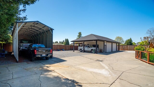 garage with fence