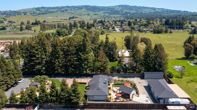birds eye view of property featuring a mountain view