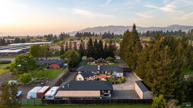 bird's eye view with a mountain view