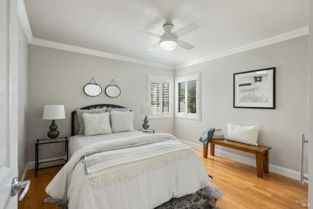 1036 Summit Ave, Napa, CA 94559 - bedroom featuring ornamental molding, baseboards, light wood finished floors, and a ceiling fan