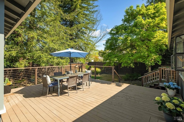 1036 Summit Ave, Napa, CA 94559 - wooden terrace featuring outdoor dining area and a fenced backyard