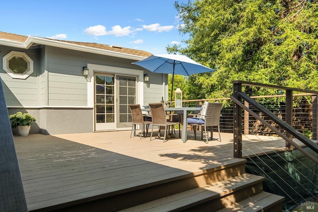 1036 Summit Ave, Napa, CA 94559 - wooden deck featuring outdoor dining space and stairway
