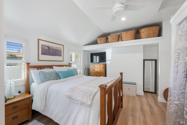 1036 Summit Ave, Napa, CA 94559 - bedroom with light wood-style floors, lofted ceiling, and ceiling fan