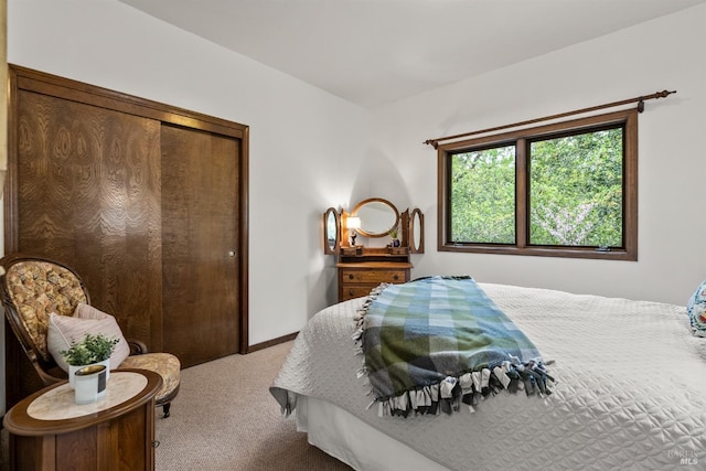 carpeted bedroom with a closet