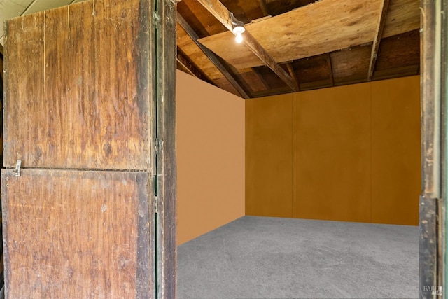 room details with wood ceiling and carpet