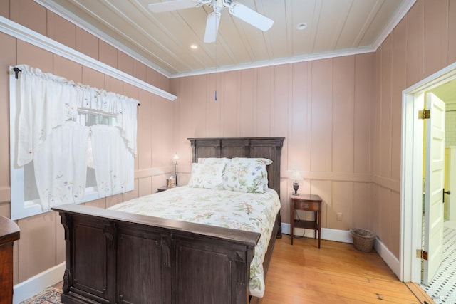 2410 S Fitch Mountain Rd, Healdsburg, CA 95448 - bedroom featuring crown molding, a decorative wall, recessed lighting, and light wood-style floors