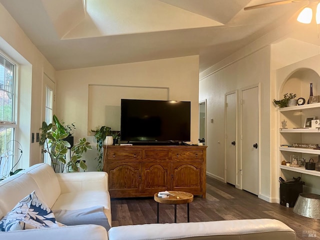 2032 Goose Rd, Willits, CA 95490 - living room with dark wood-type flooring, ceiling fan, and vaulted ceiling