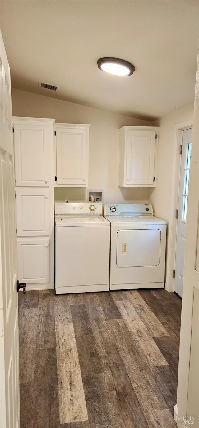 2032 Goose Rd, Willits, CA 95490 - laundry room featuring cabinet space, separate washer and dryer, and dark wood finished floors