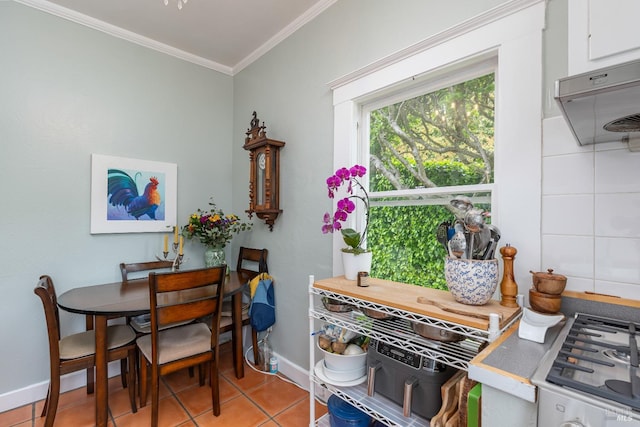 55 Sunshine Ave, Sausalito, CA 94965 - dining space with crown molding, light tile patterned floors, and baseboards