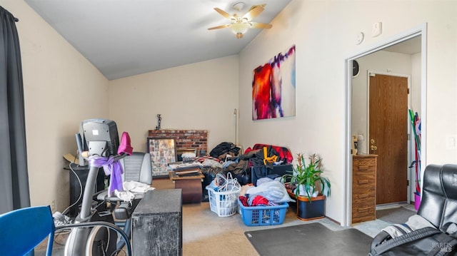 interior space featuring a ceiling fan