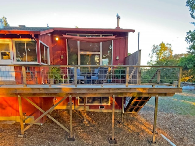 1009 Tilton Rd, Sebastopol, CA 95472 - rear view of house featuring a wooden deck and stairs