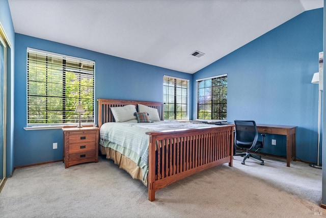 7350 Rasmussen Way, Rohnert Park, CA 94928 - bedroom with vaulted ceiling, visible vents, carpet floors, and baseboards