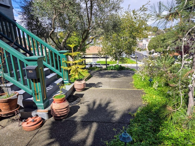 view of road with stairs