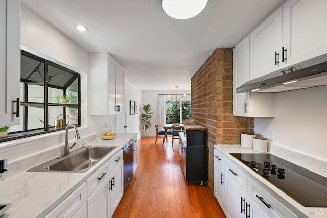 15 Manor View Dr, Fairfax, CA 94930 - kitchen featuring wood finished floors, a sink, black electric stovetop, white cabinetry, and under cabinet range hood