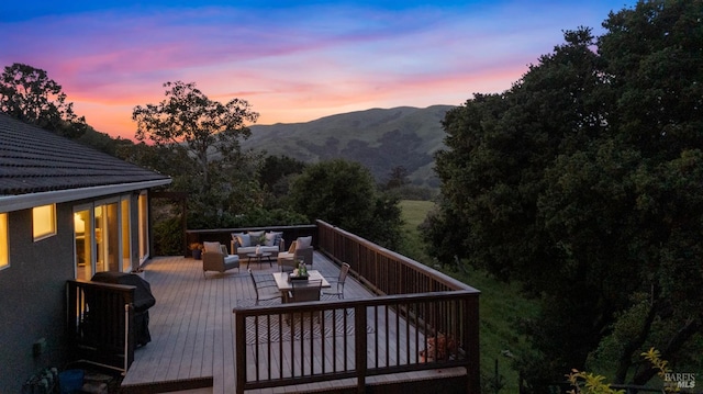 15 Manor View Dr, Fairfax, CA 94930 - deck at dusk featuring an outdoor living space and a mountain view