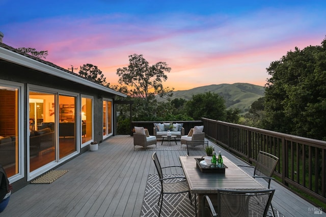 15 Manor View Dr, Fairfax, CA 94930 - deck at dusk with outdoor lounge area and a mountain view