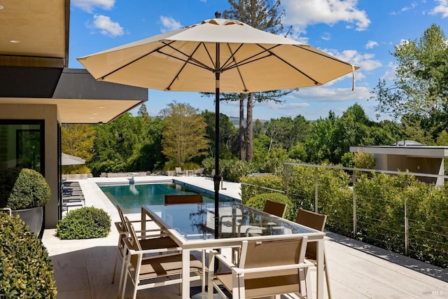 view of patio / terrace with outdoor dining area and an outdoor pool