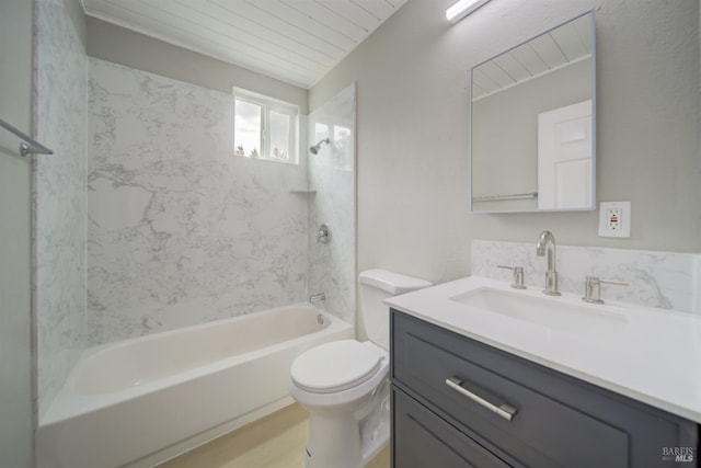 full bath with vanity, shower / tub combination, and toilet