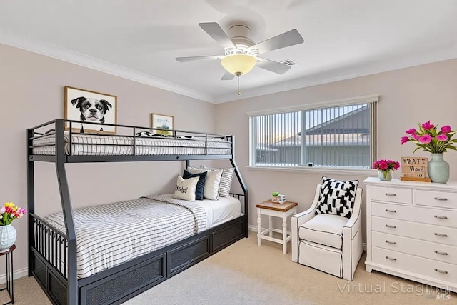 581 Werner Way, Vacaville, CA 95688 - bedroom featuring light carpet, crown molding, baseboards, and ceiling fan