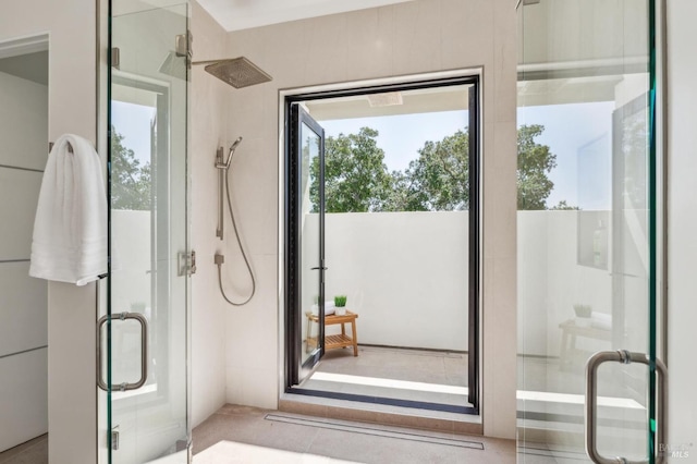 bathroom with a stall shower
