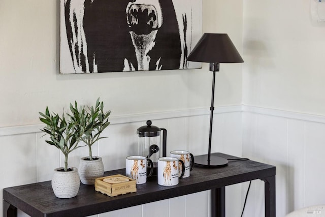details featuring a wainscoted wall and a decorative wall