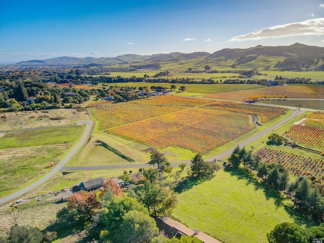 bird's eye view with a mountain view and a rural view