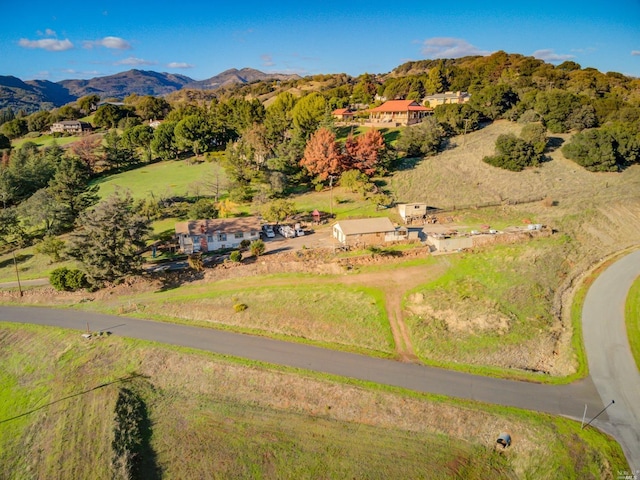 birds eye view of property with a mountain view