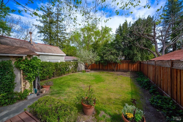 view of yard with a fenced backyard