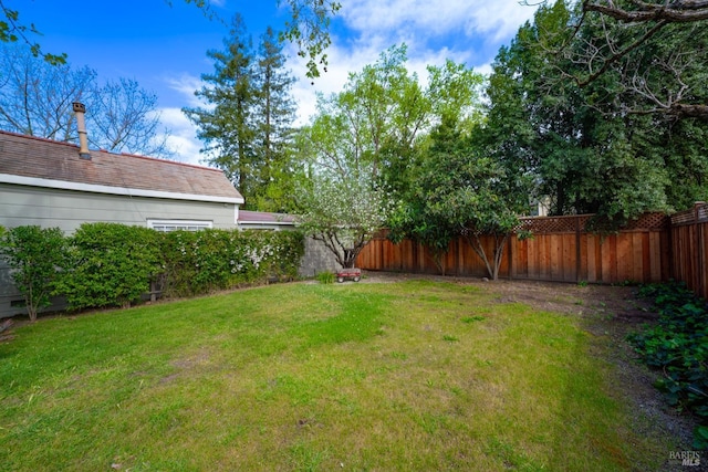 view of yard with a fenced backyard