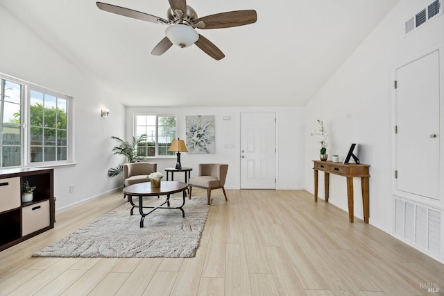 240 Rinaldo Dr, Vallejo, CA 94589 - living area featuring lofted ceiling, visible vents, light wood-style floors, and ceiling fan