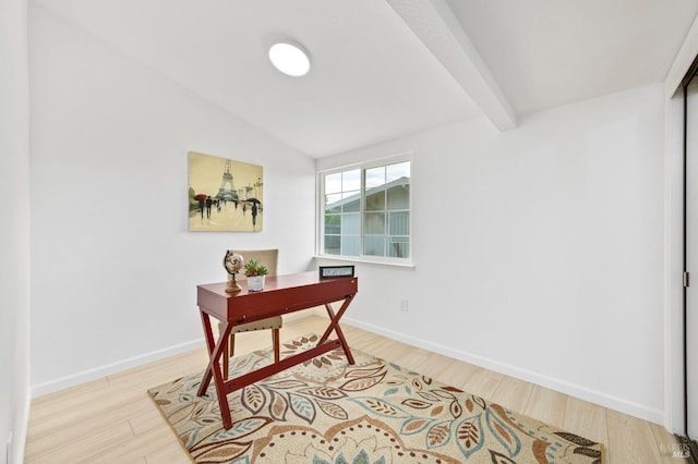 240 Rinaldo Dr, Vallejo, CA 94589 - office with light wood-style flooring, baseboards, and lofted ceiling with beams