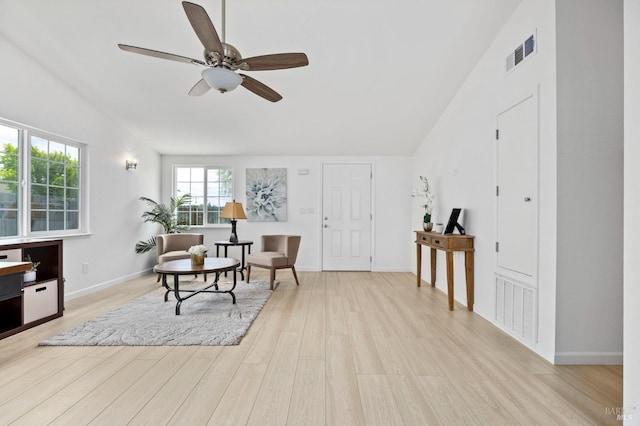 240 Rinaldo Dr, Vallejo, CA 94589 - sitting room featuring baseboards, a ceiling fan, visible vents, and light wood-style flooring