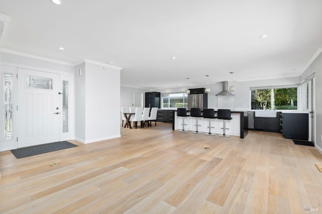 331 Laurel Leaf Pl, Santa Rosa, CA 95409 - living area with light wood-type flooring, baseboards, recessed lighting, and ornamental molding