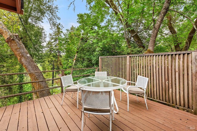 wooden deck with outdoor dining area