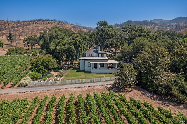 birds eye view of property with a mountain view and a rural view
