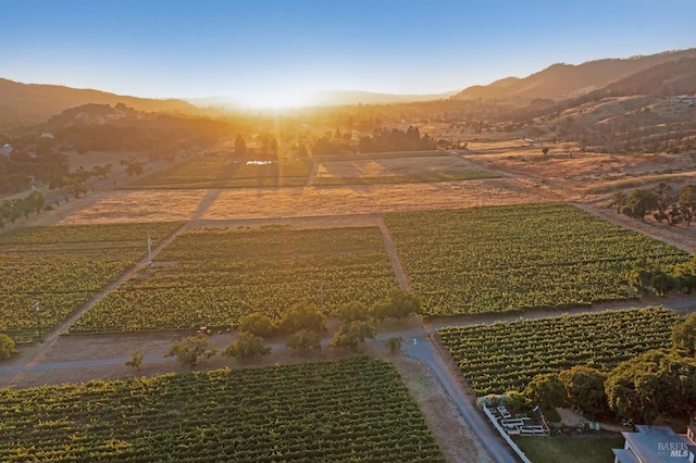 aerial view featuring a rural view and a mountain view