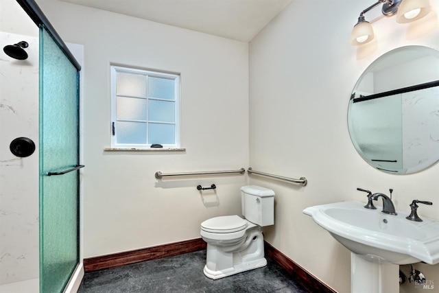 542 College Ave, Santa Rosa, CA 95404 - bathroom featuring a shower stall, baseboards, and toilet