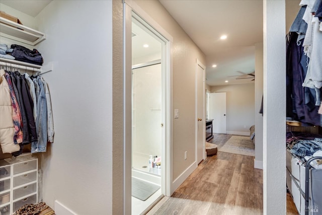walk in closet featuring wood finished floors