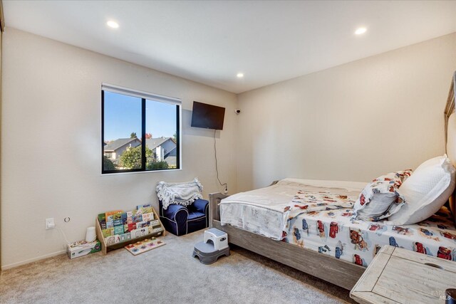 bedroom with carpet and recessed lighting