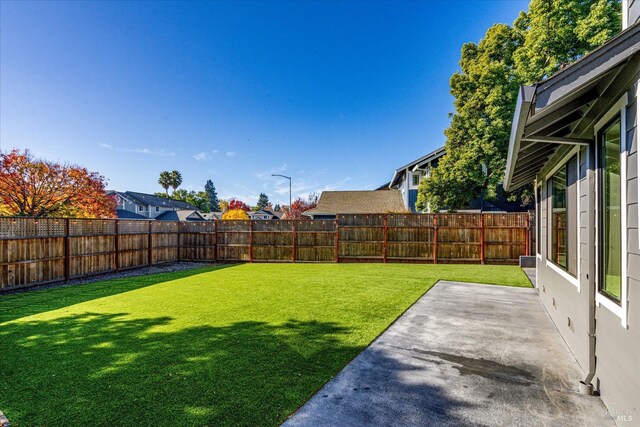 view of yard featuring a patio area and a fenced backyard