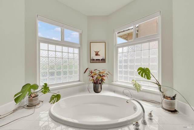 bathroom with a garden tub