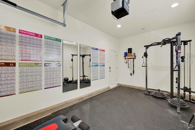 exercise room with recessed lighting