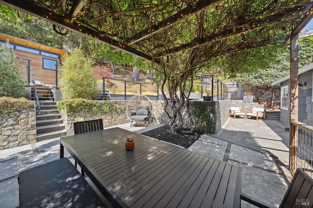 11 Cedar St, San Anselmo, CA 94960 - wooden deck with stairway, fence, outdoor dining space, and a patio