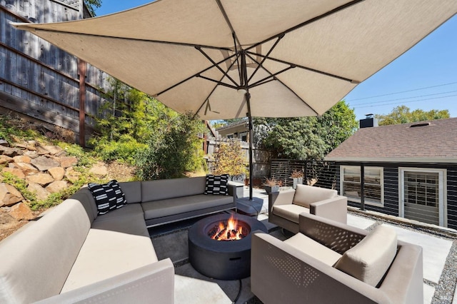 11 Cedar St, San Anselmo, CA 94960 - view of patio / terrace with fence and an outdoor living space with a fire pit