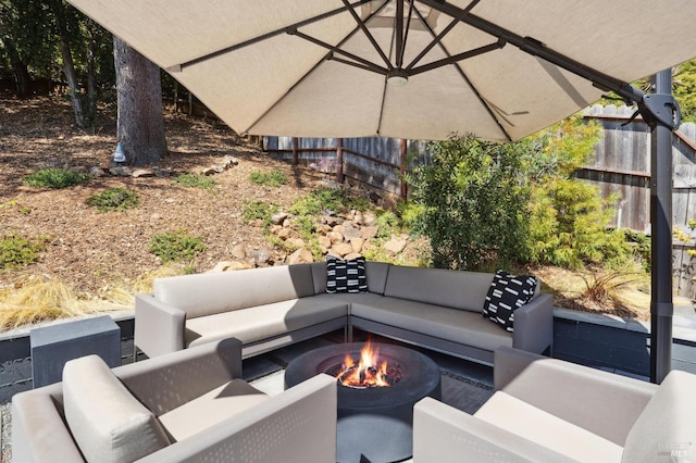 11 Cedar St, San Anselmo, CA 94960 - view of patio with an outdoor living space with a fire pit and fence